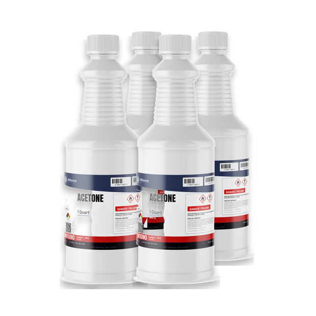 Acetone Technical Grade, four 1-quart plastic bottles, Alliance Chemical for fiberglass cleanup