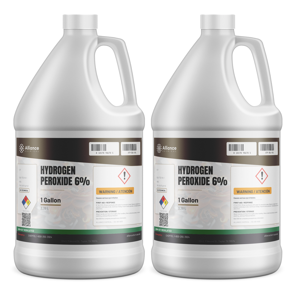 Hydrogen Peroxide 6% Technical Grade in two 1-gallon jugs from Alliance Chemical