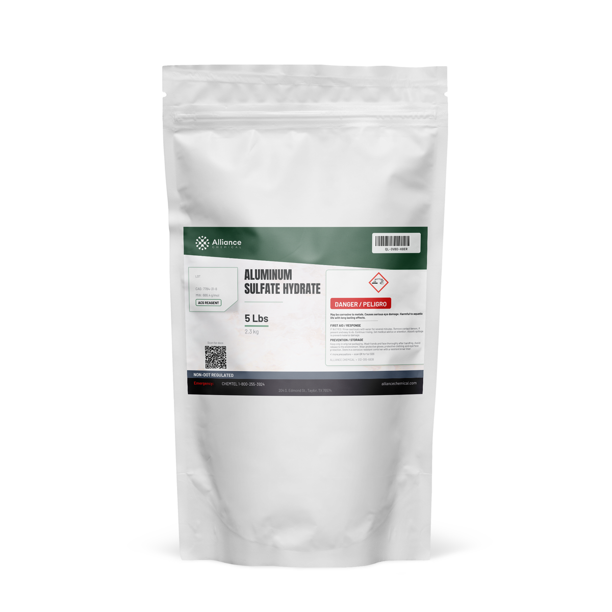 Aluminum sulfate hydrate ACS reagent grade in a 5 lb resealable pouch by Alliance Chemical