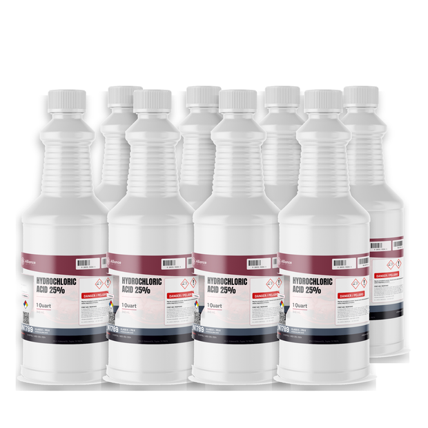 Hydrochloric Acid 25% Technical Grade, eight 1-quart plastic bottles, Alliance Chemical