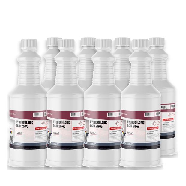 Hydrochloric Acid 25% Technical Grade, eight 1-quart plastic bottles, Alliance Chemical