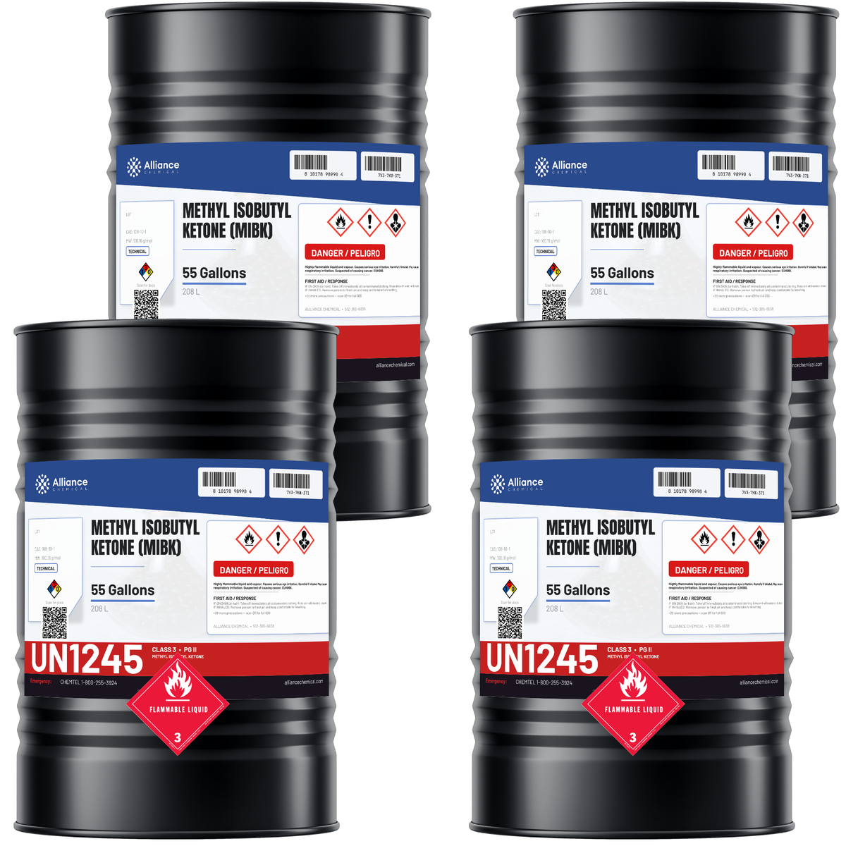 Methyl Isobutyl Ketone Technical Grade in four 55-gallon drums from Alliance Chemical for surface coatings