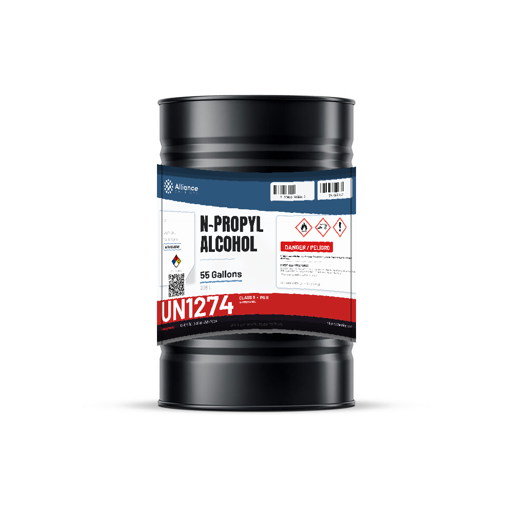 N-Propyl Alcohol ACS Reagent Grade 55-gallon drum, Alliance Chemical for analytical chemistry and lacquer formulations
