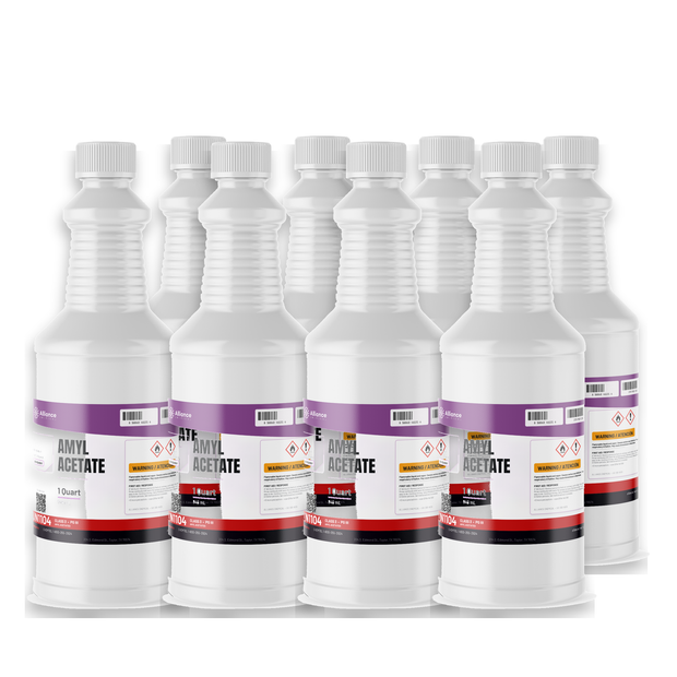 Amyl Acetate ACS Grade, eight 1-quart bottles from Alliance Chemical for coatings and analytical testing