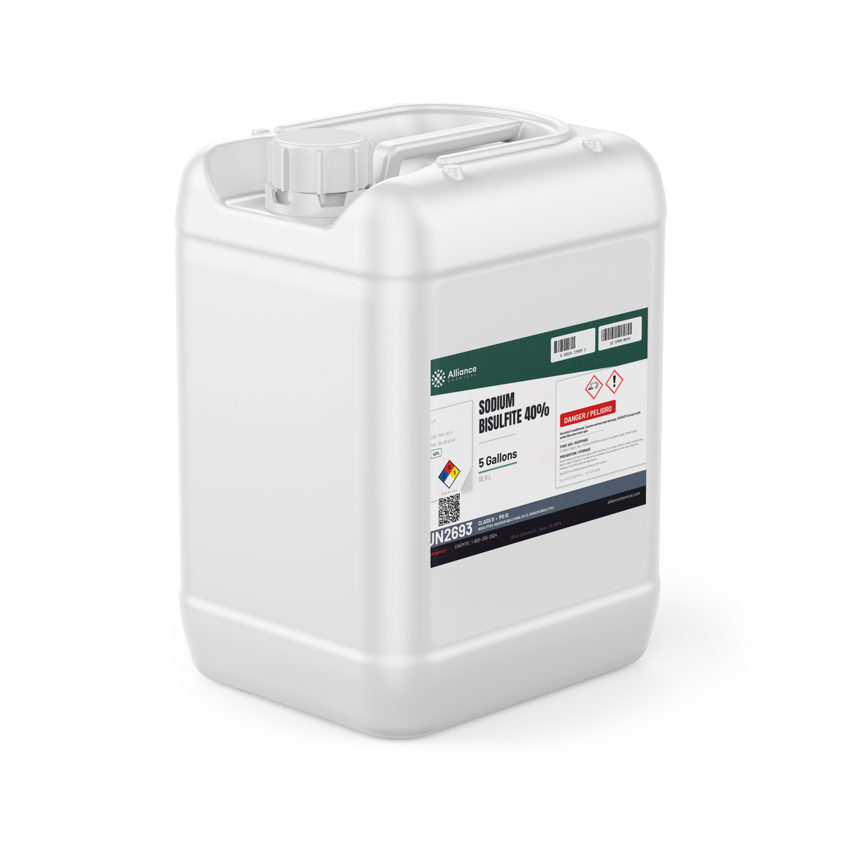 Sodium Bisulfite 40% Technical Grade 5-gallon jerry can for industrial dechlorination from Alliance Chemical