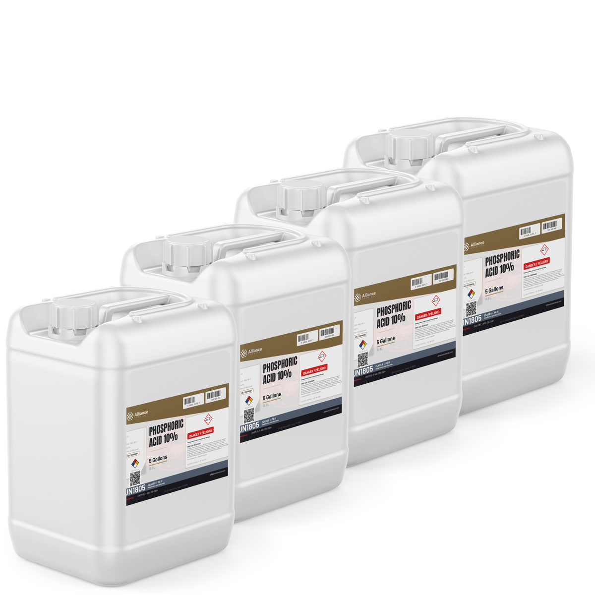 Phosphoric Acid 10% Technical Grade, four white 5-gallon pails for metal finishing from Alliance Chemical