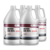 Sulfuric Acid 96% ACS Grade in four 1-gallon plastic jugs for chemical synthesis and metal pickling, Alliance Chemical