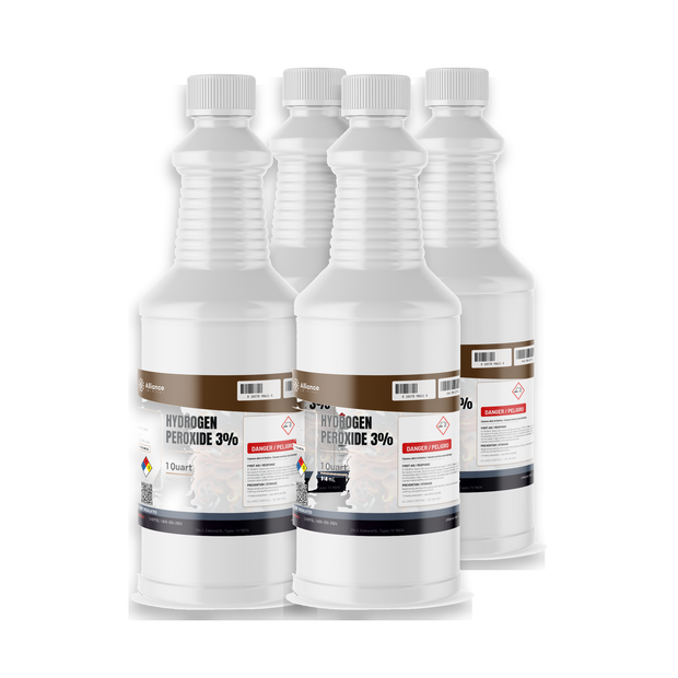 Hydrogen Peroxide 3% Technical Grade in four 1-quart plastic bottles from Alliance Chemical