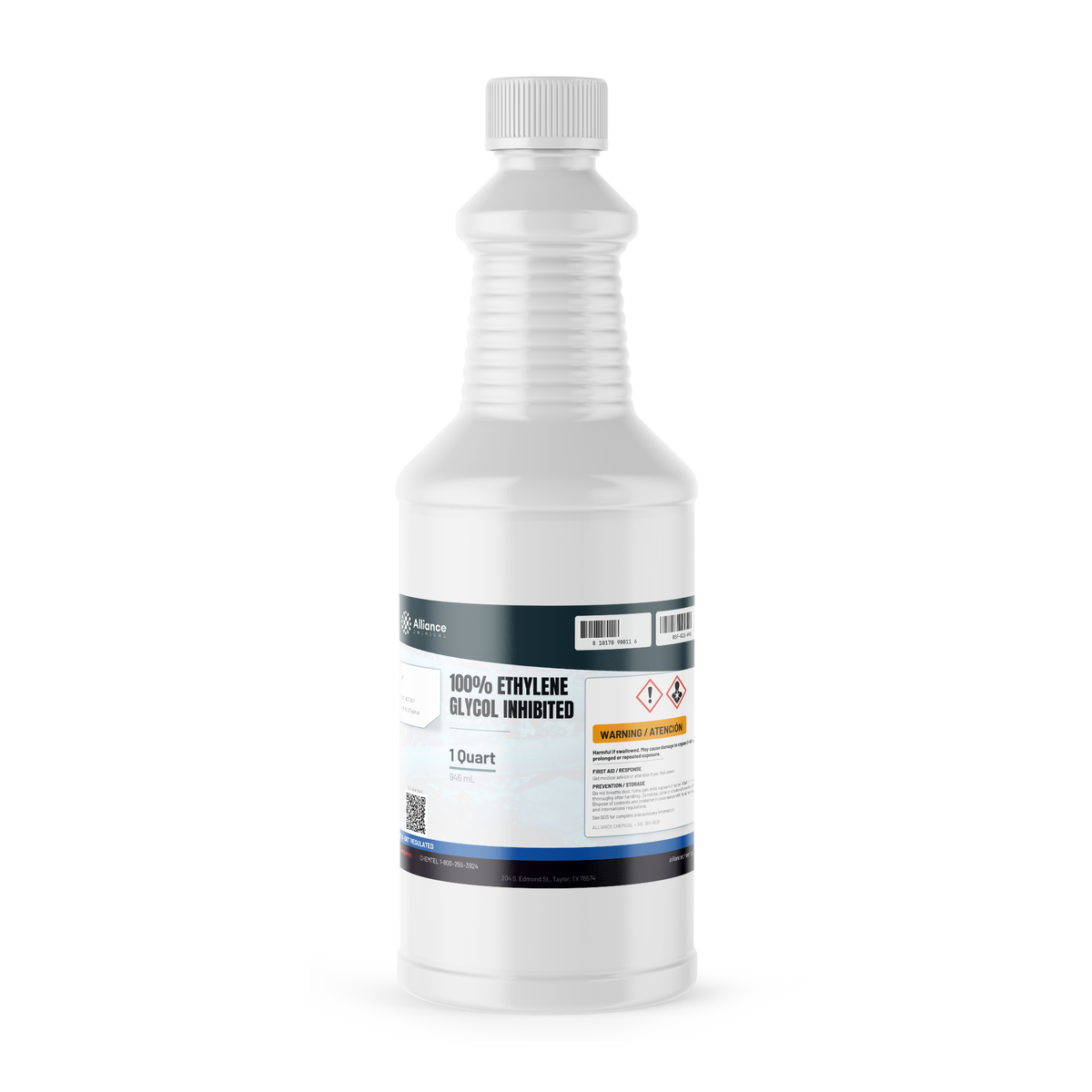 100% Inhibited Ethylene Glycol 1-quart bottle from Alliance Chemical for closed-loop HVAC chillers and cooling skids