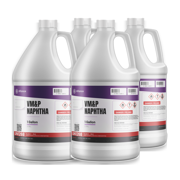 VM&P Naphtha Technical Grade in a case of four 1-gallon plastic jugs, Alliance Chemical