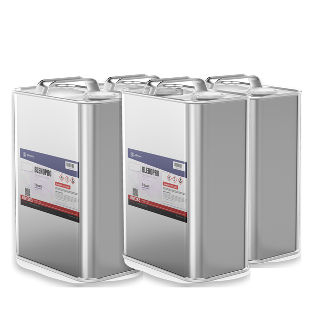Blendpro Paint Thinner in four 1-quart metal cans for paint thinning and spray gun cleanup, Alliance Chemical