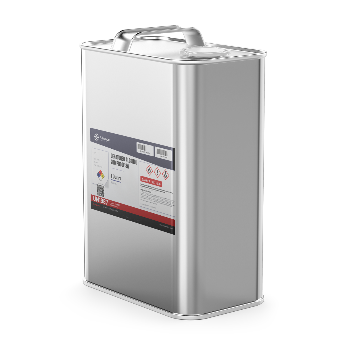 Denatured Alcohol 200 Proof 3A Technical Grade 1-quart metal can, Alliance Chemical