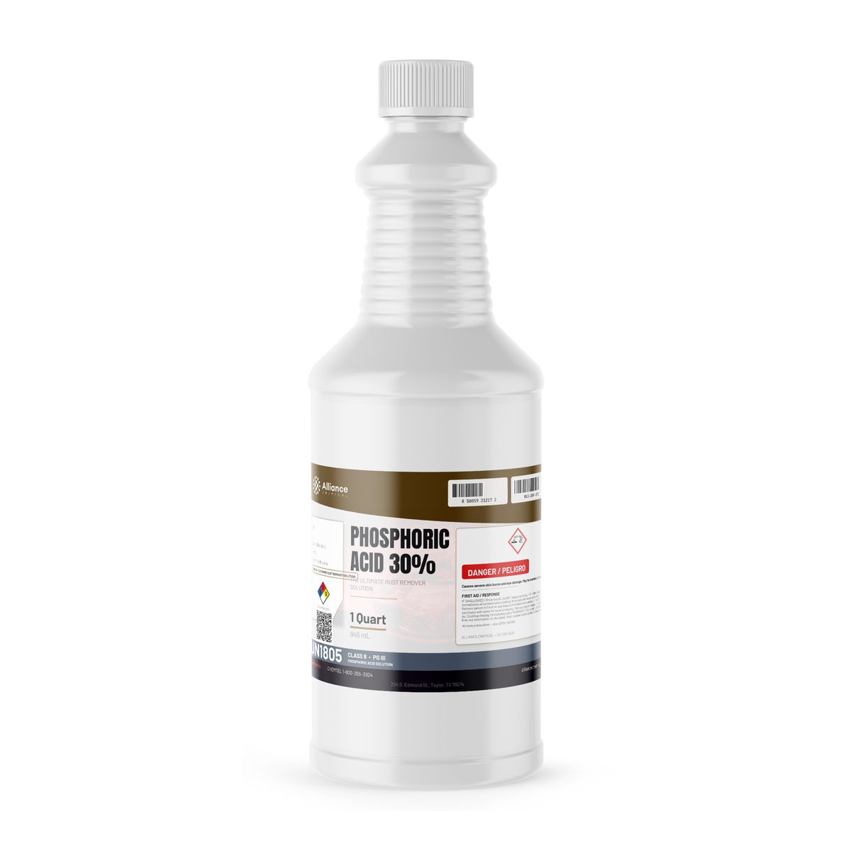Phosphoric Acid 30% 1-quart plastic bottle by Alliance Chemical for rust removal and steel surface preparation