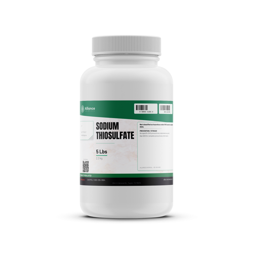 Sodium Thiosulfate Technical Grade in a 5-pound white plastic bottle, Alliance Chemical