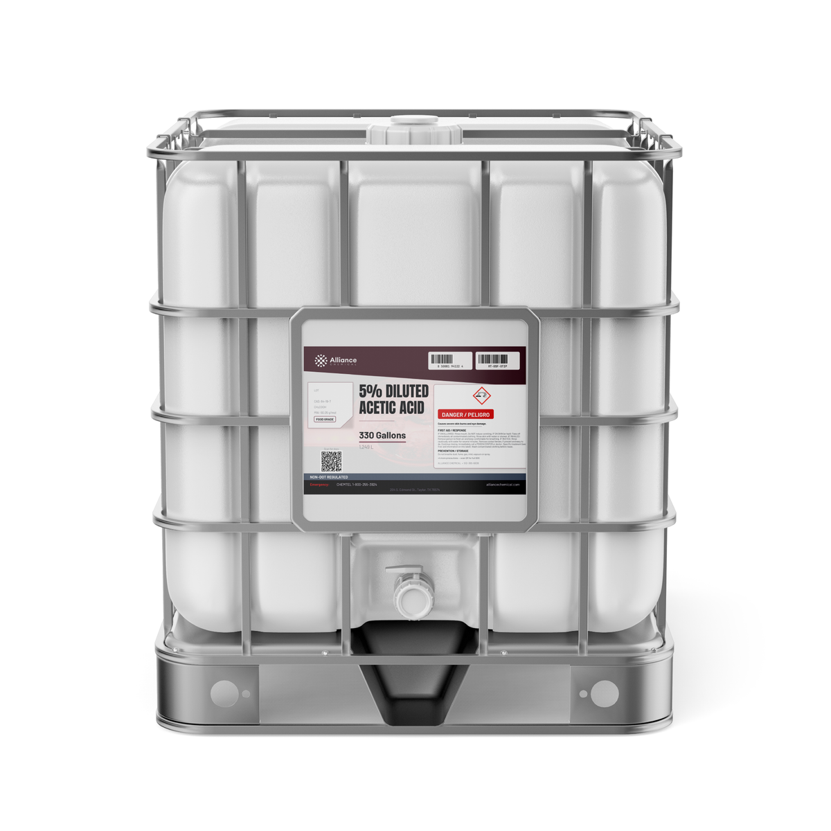 5% Diluted Acetic Acid Food Grade in a 330-gallon caged IBC tote from Alliance Chemical