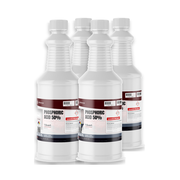 Phosphoric Acid 50% Food Grade in a case of four 1-quart plastic bottles from Alliance Chemical