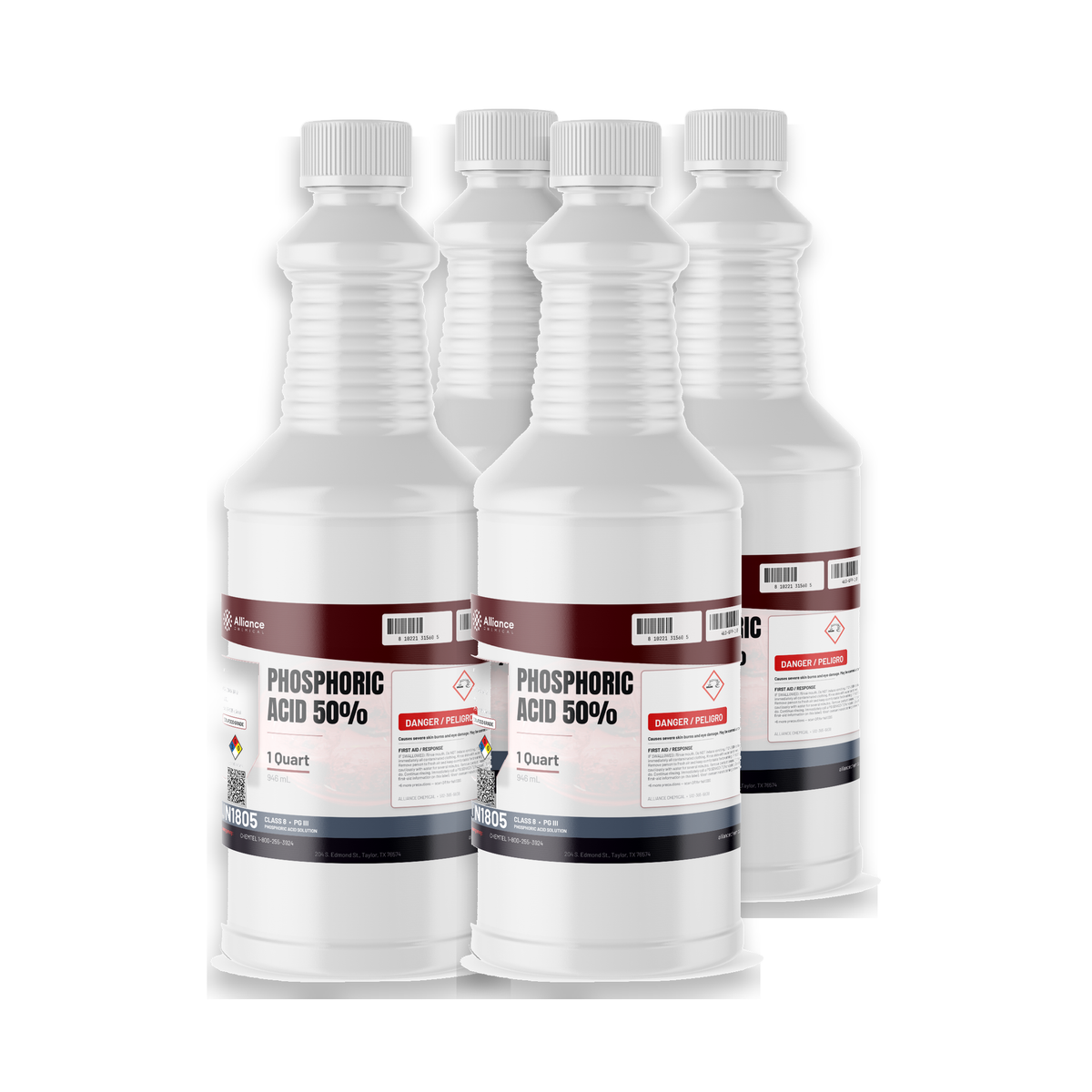 Phosphoric Acid 50% Food Grade in four 1-quart plastic bottles from Alliance Chemical