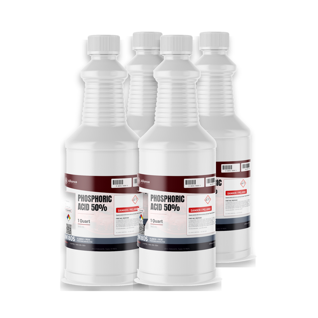 Phosphoric Acid 50% Food Grade in four 1-quart plastic bottles from Alliance Chemical