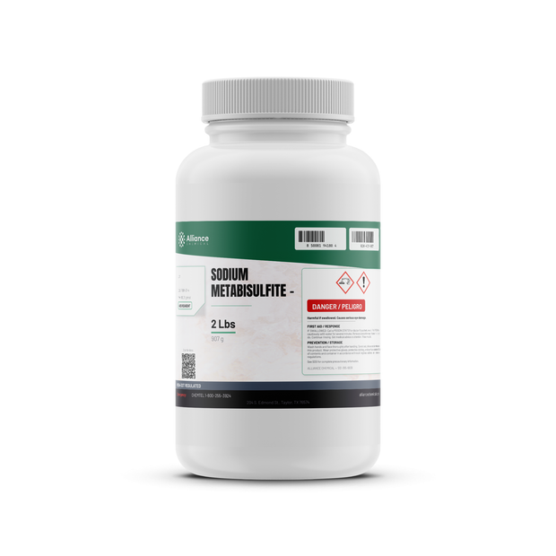 Sodium Metabisulfite ACS Grade 2-pound plastic bottle for laboratory titrations and water treatment, Alliance Chemical