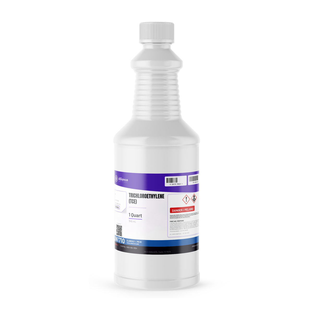 Trichloroethylene Technical Grade 1-quart plastic bottle for vapor degreasing, Alliance Chemical