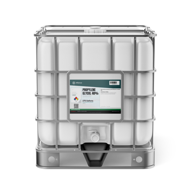 Propylene Glycol 40% USP Grade in a 275-gallon IBC tote with steel cage, Alliance Chemical