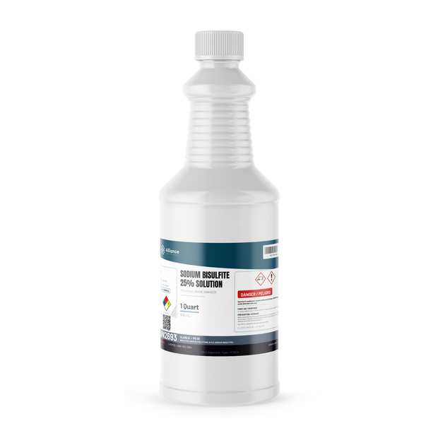 Sodium Bisulfite 25% Solution Technical Grade in a 1-quart plastic bottle for dechlorination, Alliance Chemical