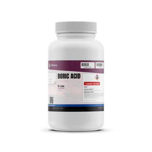 Boric Acid Technical Grade 5-lb white plastic bottle for pest control from Alliance Chemical
