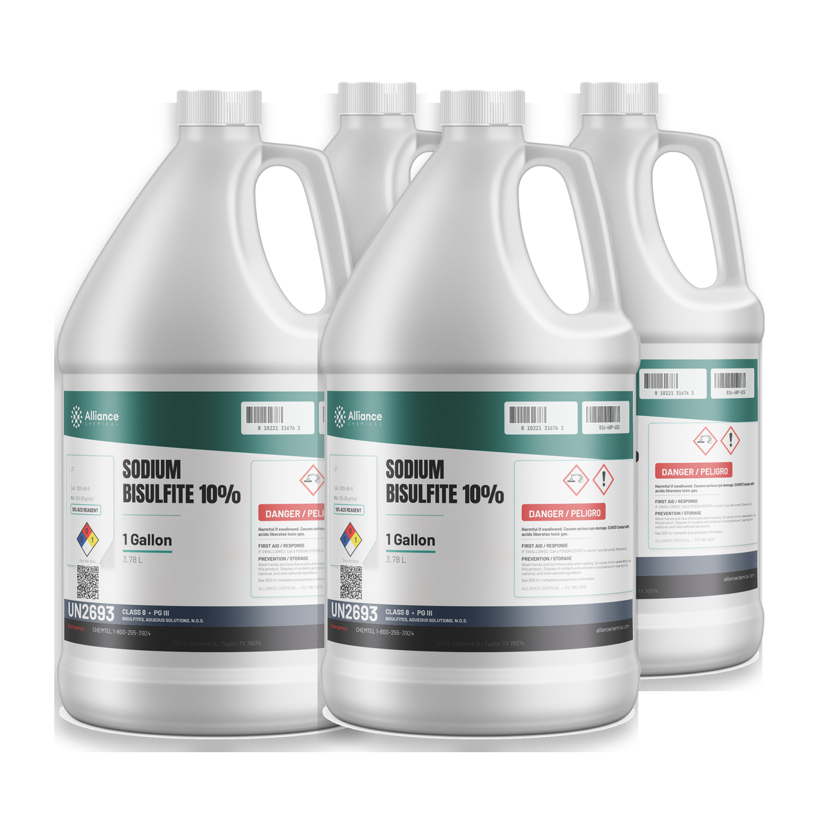 Sodium Bisulfite 10% ACS Reagent Grade four 1-gallon jugs from Alliance Chemical
