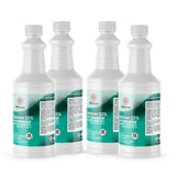 Four 1-quart Alliance Chemical Sodium Hydroxide 50% Membrane Grade plastic bottles with white caps and product labels.