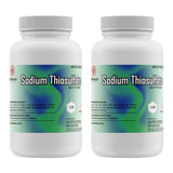 Two 2-lbs plastic bottles of Alliance Chemical Sodium Thiosulfate with white screw caps and product labels.