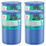 Two 55-gallon plastic drums of Alliance Chemical Sulfuric Acid 30% with blue drums and white screw caps.