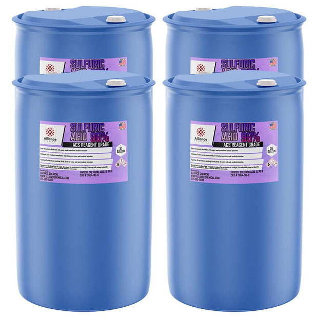 55-gallon HDPE drums of 96% Sulfuric Acid ACS Reagent Grade, Alliance Chemical