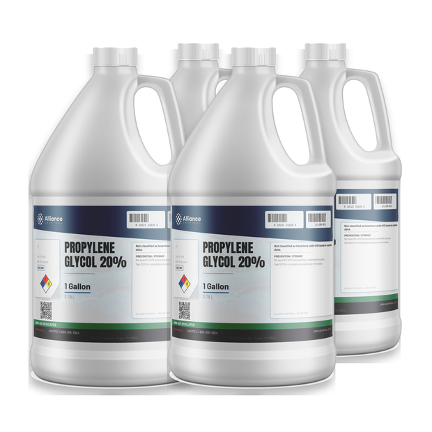 Propylene Glycol 20% USP Grade in a case of four 1-gallon plastic jugs from Alliance Chemical