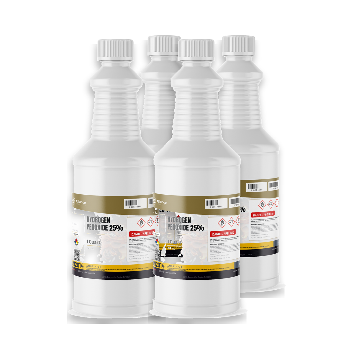 Hydrogen Peroxide 25% Technical Grade in four 1-quart bottles from Alliance Chemical