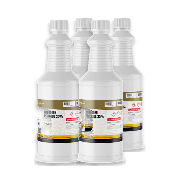 Hydrogen Peroxide 25% Technical Grade in four 1-quart bottles from Alliance Chemical
