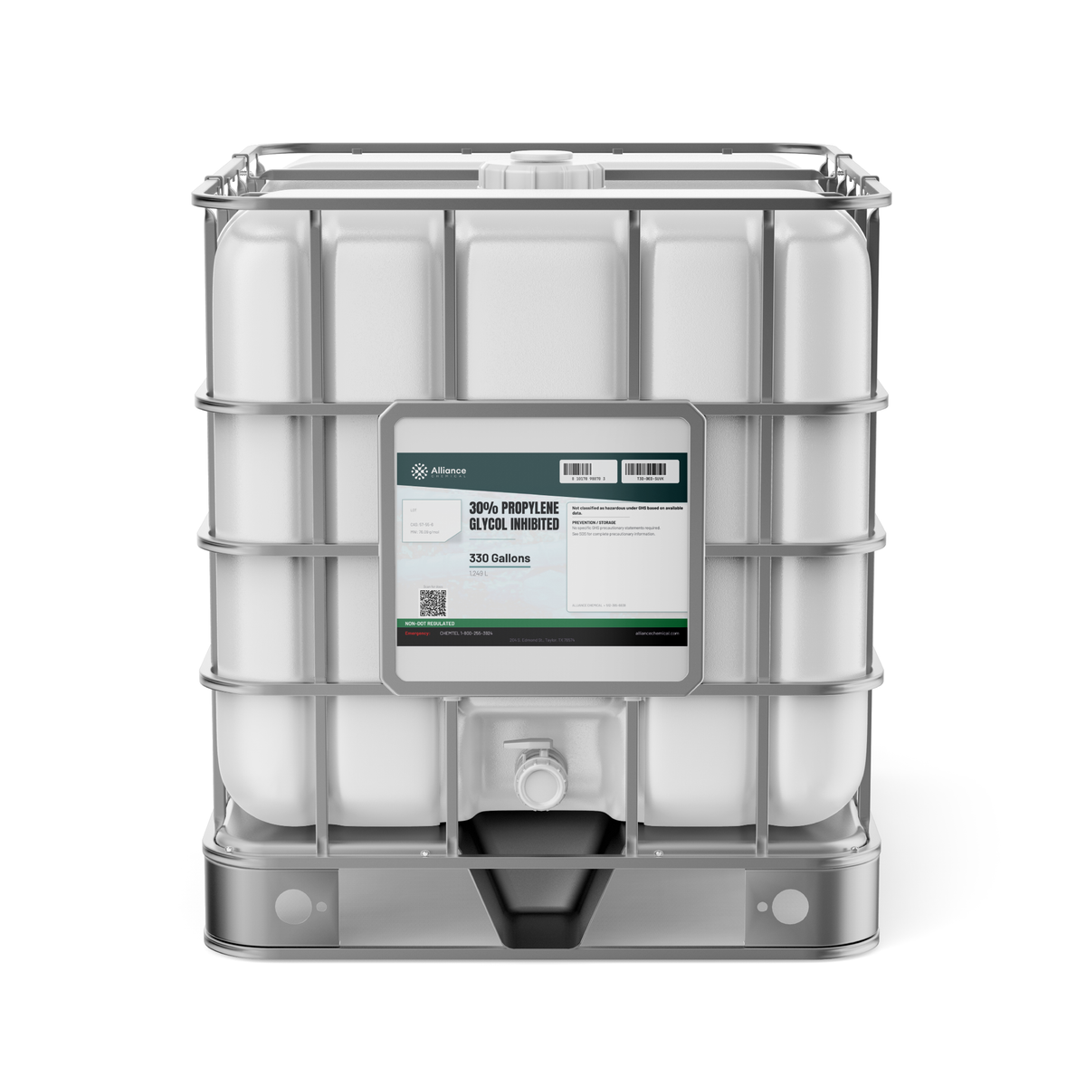 Propylene Glycol 30% Inhibited in a 330-gallon IBC tote from Alliance Chemical for closed-loop HVAC freeze protection