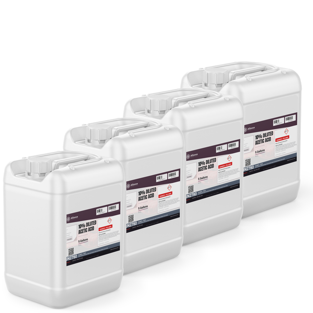 10% Diluted Acetic Acid Food Grade solution in four 5-gallon jerry cans, Alliance Chemical