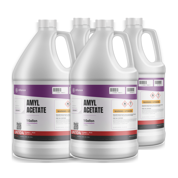 Amyl Acetate ACS Reagent Grade in four 1-gallon jugs for lacquer and extraction solvents from Alliance Chemical