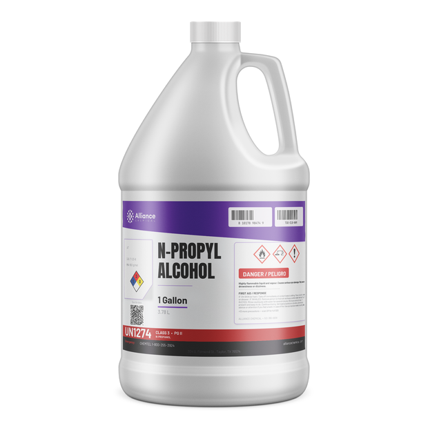 98.8% technical grade N-propyl alcohol in a 1-gallon plastic jug from Alliance Chemical