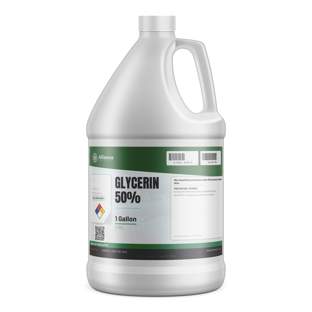 Glycerin 50% Food Grade in a 1-gallon white plastic jug with screw cap from Alliance Chemical