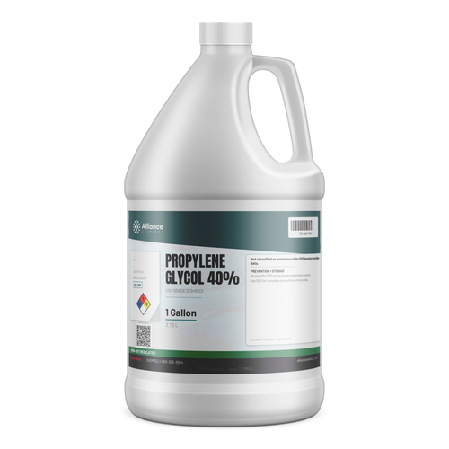 Propylene Glycol 40% USP Grade in a 1-gallon white plastic jug with handle, Alliance Chemical