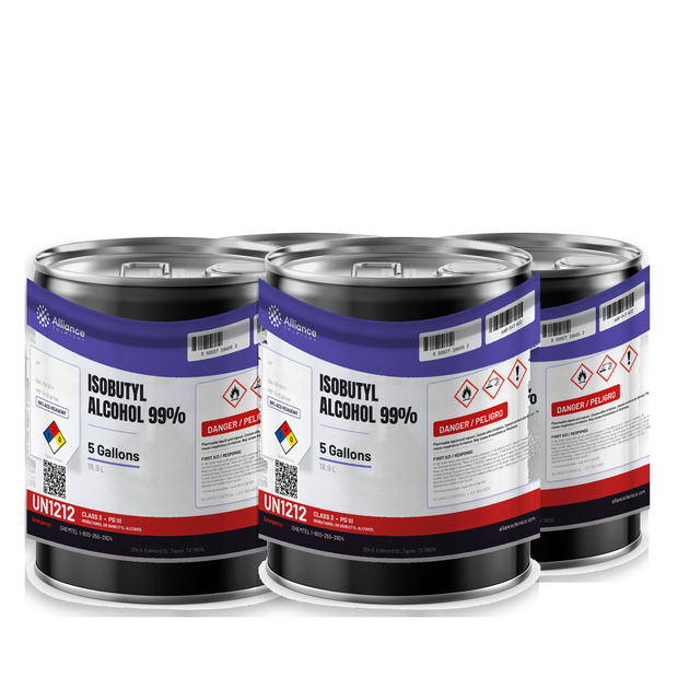 Isobutyl Alcohol 99% ACS Reagent Grade in four 5-gallon metal pails from Alliance Chemical