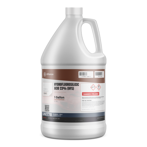 Hydrofluorosilicic Acid 23% Technical Grade in a 1-gallon plastic jug for water fluoridation by Alliance Chemical