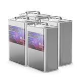 Quart-sized silver metal cans of industrial toluene solvent, Alliance Chemical brand sealed handles