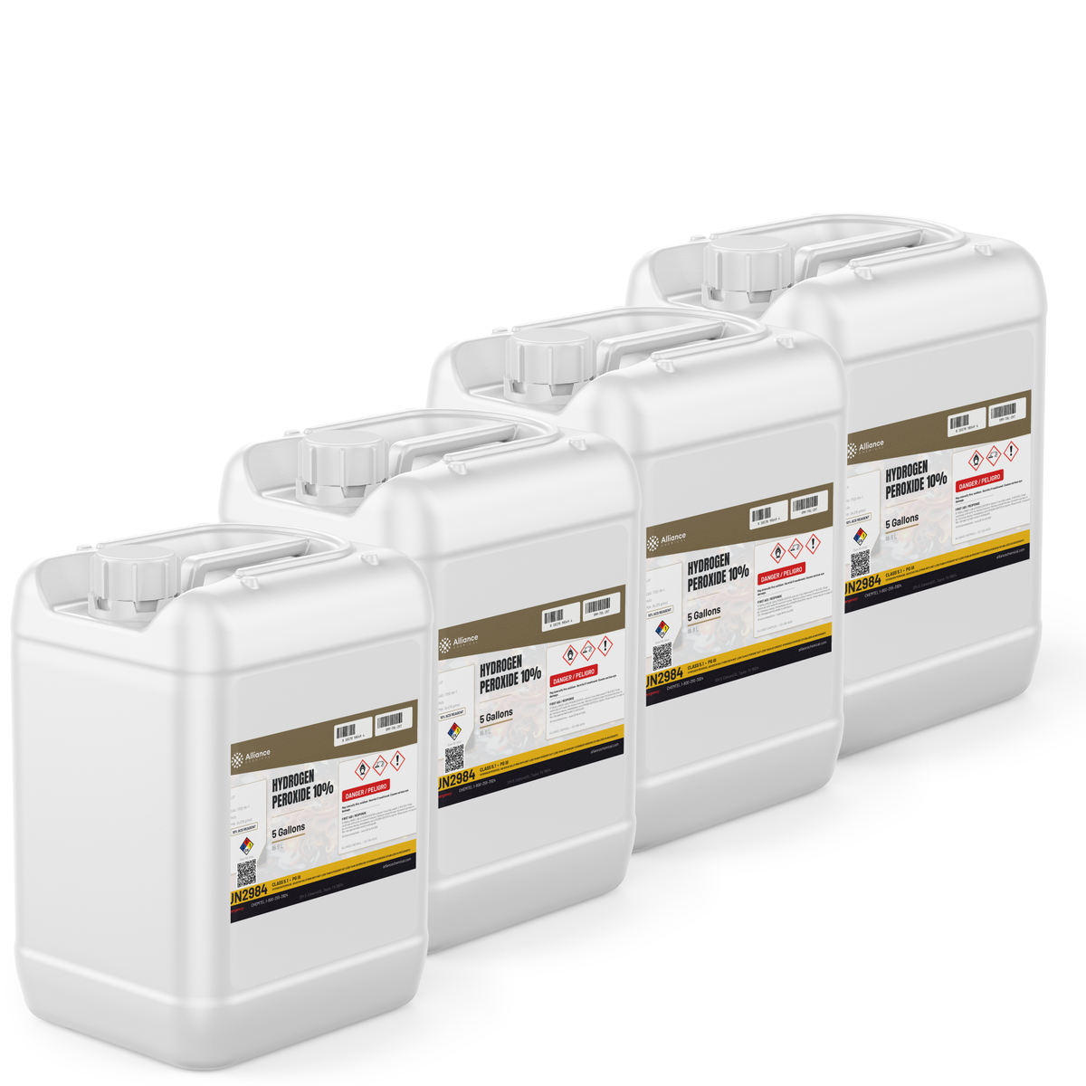 Hydrogen Peroxide 10% ACS Grade four 5-gallon pails, Alliance Chemical for laboratory analysis and surface cleaning