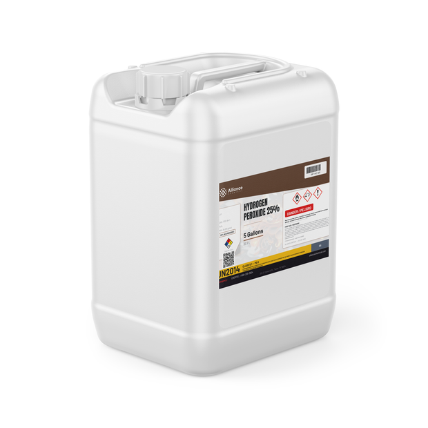 Hydrogen Peroxide 25% ACS Reagent Grade in a 5-gallon jerry can from Alliance Chemical