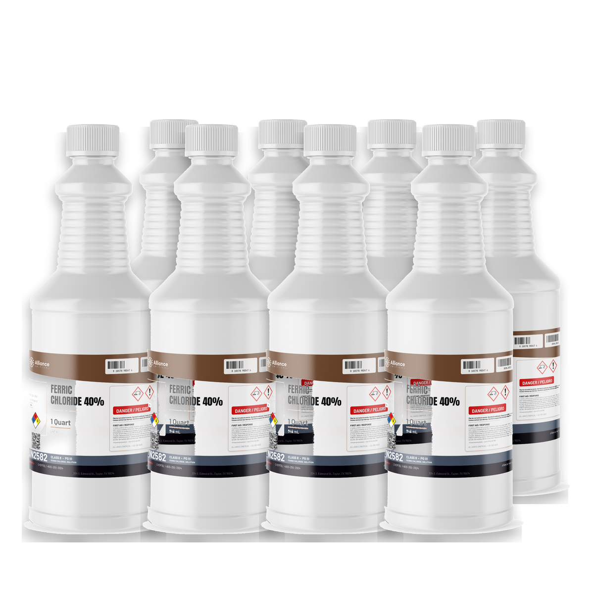 Ferric Chloride 40% Technical Grade, eight 1-quart bottles for PCB etching, Alliance Chemical