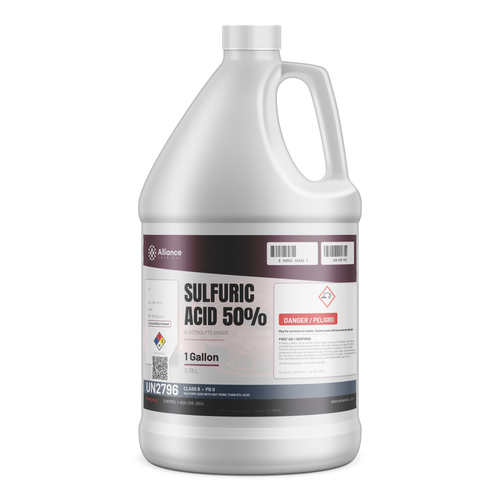 Sulfuric Acid 50% Electrolyte Grade 1-gallon plastic jug for battery electrolyte, Alliance Chemical