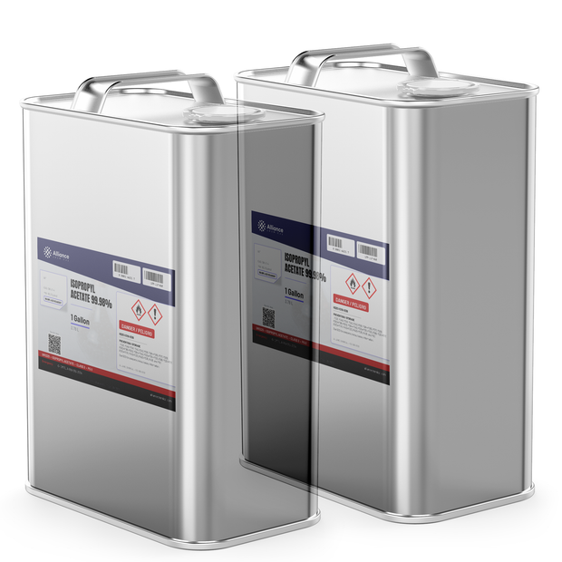 Isopropyl Acetate 99.98% ACS Grade in two 1-gallon metal cans for coatings and extraction, Alliance Chemical