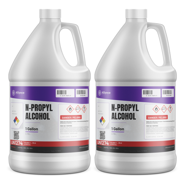 N-Propyl Alcohol 98.8% Technical Grade in two 1-gallon plastic jugs from Alliance Chemical for lacquer formulations